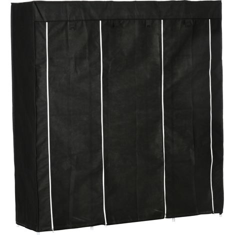 Armoire Textile 150x43x162,5 Cm En Acier Noir, Housse Zippée Non Tissée, 1 Tringle, 10 Étagères (1/5)