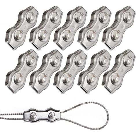 10 Pièces Duplex Clips M5 Câble Métallique Clips Inoxydable 304 Pinces Duplex pour Gréement de Câble Métallique de 5 mm (1/5)