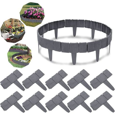 Bordures de Jardin 2,5 m Bordure de pelouse en Plastique Bordure de Gazon Clôture Effet, 1 élément (L x H): 25 cm x 23 cm - Grey (1/5)