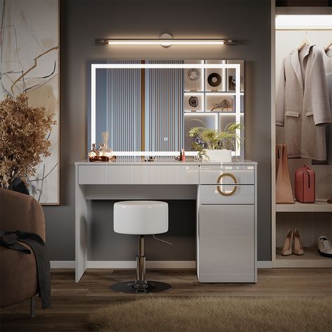 Schminktisch Adela, Weiß, 115 cm mit LED Spiegel und Hocker, Vicco
