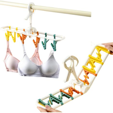 CCYKXA Pack Tragbare Faltbare Kleiderbügel mit Clips für Socken, 360° Drehbare Haken für Handtücher, BHs, Kleidung, Plastikhandschuhe, Weiß (1/5)