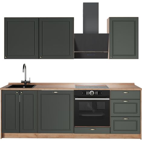 Cucina componibile Fame-Line, Verde-oro rustico/Rovere dorato, 230 cm, PL Rovere, Vicco (1/5)