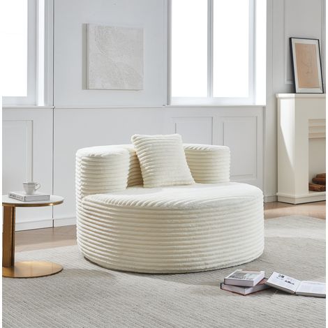 Fauteuil Pouf en Flannelette avec Assise Large, Dossier Bas et Coussin Inclus, pour Salon, Chambre et Salle de Jeux, Beige (1/5)