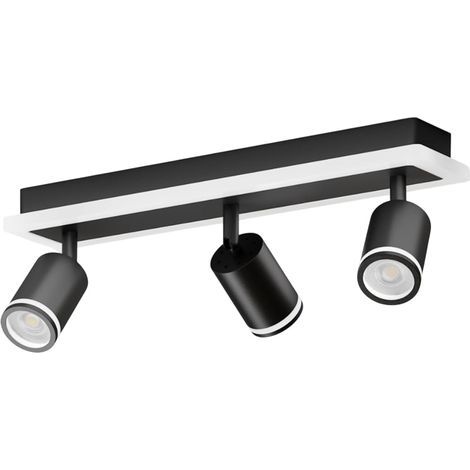 LED Ceiling Light with 3 Spots, Black GU10 Ceiling Light Fixture, Rectangular Base with Integrated Light Bar, Suitable for Living Room (Bulbs Not Included) (1/5)