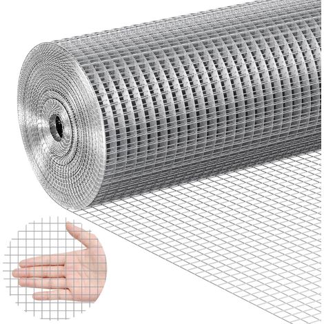 Grillage métallique soudé, 915 mm x 15,24 m, rouleau treillis métallique galvanisé à chaud maillage 12,7 x 12,7 mm clôture en fil de poule calibre 19 pour cages à lapins, jardin, petits rongeurs (1/5)