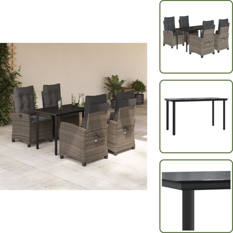 Sitzkissen - vidaXL 5-tlg. Garten-Essgruppe mit Kissen Grau Poly Rattan - Rückenkissen (1/5)
