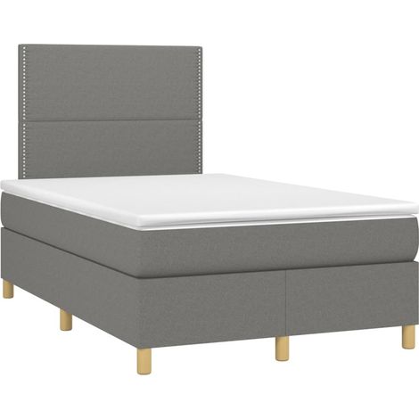 Estructura de cama LED con cabecero con somier colchón 120x200 cm tela gris oscuro TDL0208403
