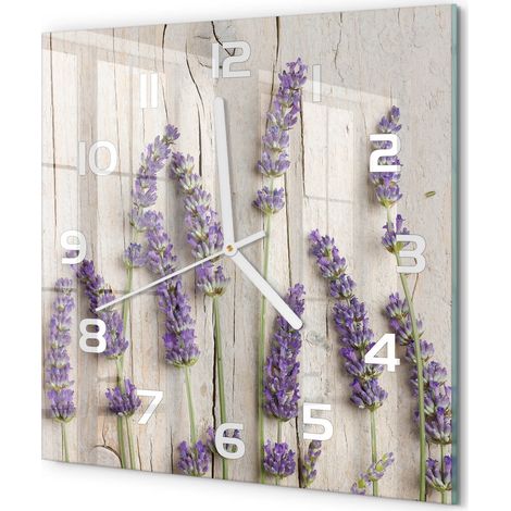 Horloge Murale Carrée Moderne en Verre Mouvement Quartz Silencieux pour Salon Lavande sur bois 30x30 cm (1/5)