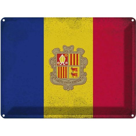 Plaque métallique 30x40 cm Drapeau et armoiries d'Andorre (1/5)