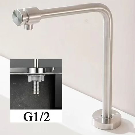 Robinet d'eau propre pivotant à 360° en acier inoxydable 4 points (brossé) pour évier de cuisine ou de bar, avec filtre à eau et robinet d'eau potable. (1/5)