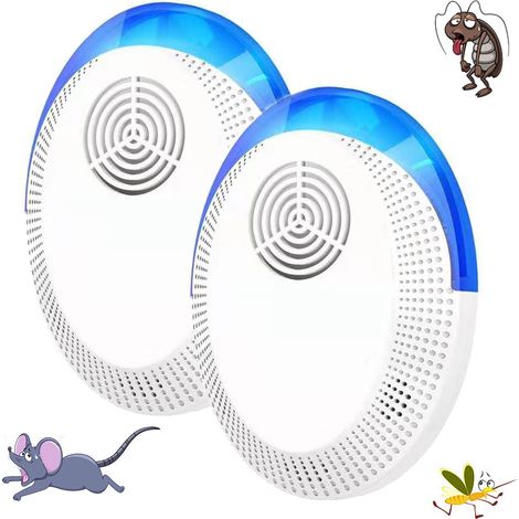 Paquet de 2 répulsif à ultrasons antiparasitaire, répulsif antiparasitaire à brancher électronique sur les moustiques d'intérieur, contrôle des rats (1/5)