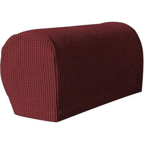 Lot de 2 housses d'accoudoirs extensibles en peluche douce, pour chaises/canapés, coloris rouge bordeaux (1/5)