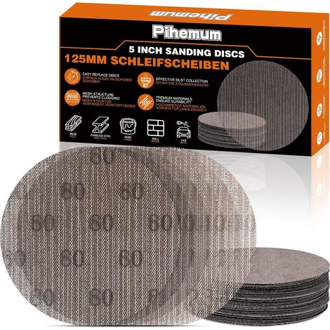 60 Pièces Disque Abrasif Maille 125mm Grain 80 120 180 240 320 400 Disque Poncage 125mm pour Ponceuse Orbitale (1/5)