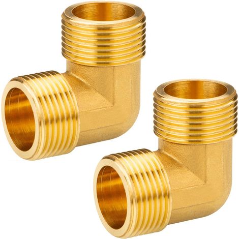 Lot de 2 coudes en laiton - 90° - DN20 - Coude 1" vers 1" AG vers 1" AG - Coude en laiton à 90° - Filetage extérieur 1" x 1" - Raccords sanitaires pour raccord de tuyau et réservoir d'eau (1/5)
