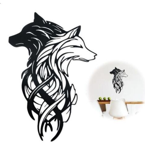 Décoration murale tête de loup en métal, idéale pour la chambre, le jardin ou toute autre pièce. Cadeau parfait pour l'intérieur et l'extérieur. (1/4)