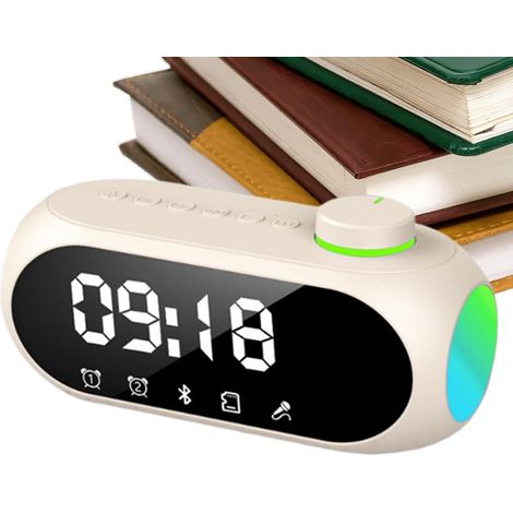 Réveil Haut-Parleur Réveil Digital sans Fil avec Veilleuse Lumineuse Enceinte Horloge Sans Fil Pour Salon, Chambre à Coucher, Bureau, Hôtel, Dortoir et Table de Chevet (1/5)
