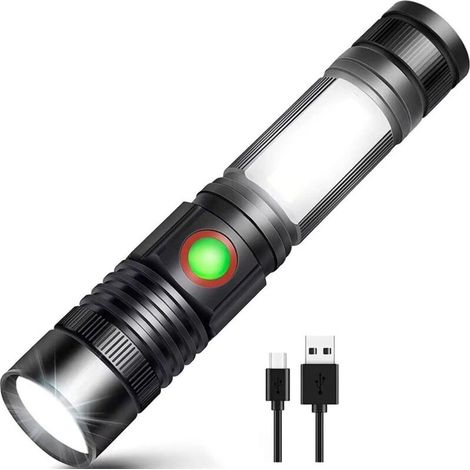 Lampe de poche LED rechargeable par USB puissante lampe COB militaire portable zoomable pour atelier de réparation automobile camping bricolage (batterie rechargeable 18650 incluse et magnétique en ba