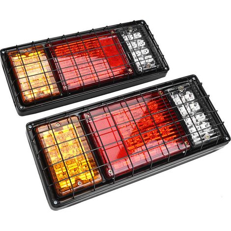 2Pcs Feux Remorque LED, Feu Arrière de Frein LED Universel LED Camion Remorque Feux Arrière Bar 40 LED Étanche Queue Clignotant Feu De Frein Fonctionnement avec Protection Filet-Crezuo