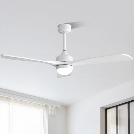 Ventilateur de plafond LED 132x132 cm à pales en bois blanc, 6 vitesses pour chambre – MEUBLIV (1/5)