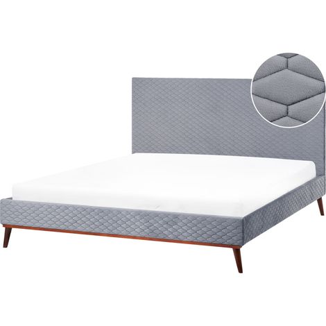 Letto Imbottito Velluto Grigio Rete Doghe Testiera Imbottita 180 x 200 cm Bayonne