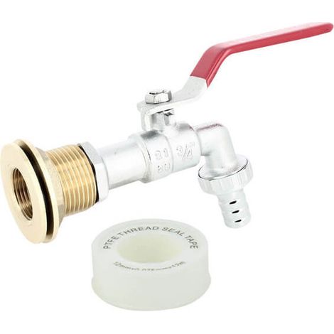 Passe paroi laiton mâle 1'' - femelle 3/4'' avec robinet laiton chromé (1/4)