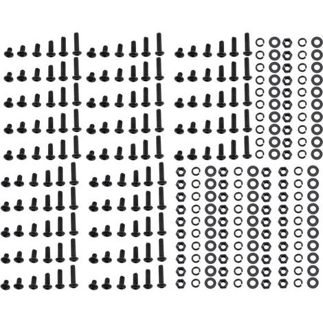 Surtido de tornillos hexagonales de acero aleado negro M3, 300 piezas, tuercas y arandelas, incluye una perilla de cabeza plana para uso general -Crezuo