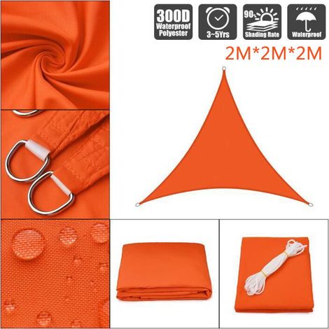 Jardin Piscine Impermeable Voile D Ombrage Triangle Toile Solaire Parasol Orange 2x2x2M (1/4)