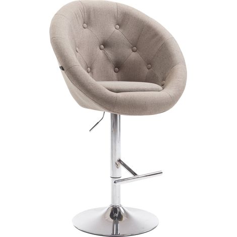 Sgabello da bar dal design moderno a forma di uovo imbottito con poggiapiedi in metallo cromato in tessuto tortora TDB10342