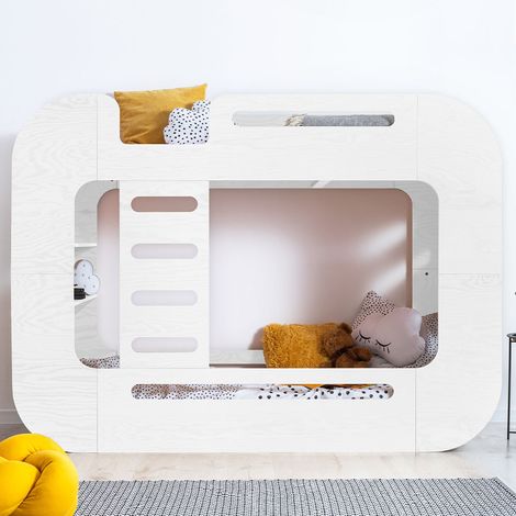 Letto a castello 90x190 scala sinistra rete a doghe inclusa Nadège Bianco