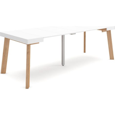 Skraut Home - Table console extensible, Console meuble, 220, Pour 10 personnes, Pieds en bois, Style moderne, Blanc (1/5)