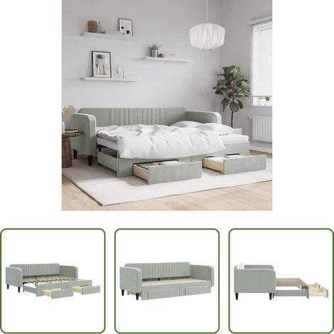 vidaXL Sofa-Bett - Tagesbett Ausziehbar mit Schubladen Hellgrau 90x200 cm Samt (1/5)