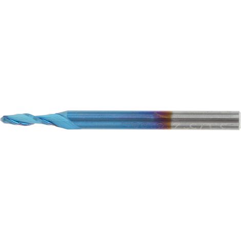 Fraise à bout sphérique hélicoïdal à revêtement bleu, 3,175 x 2,5 x 8 mm (1/5)
