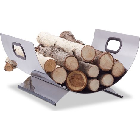 Relaxdays Cesto Portalegna Acciaio Inox Cassa Cassetta Contenitore per Legname Moderno HxLxP: 19x37x33 cm Argentato (1/5)