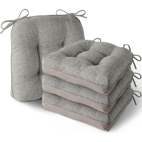 Lot de 4 coussins de chaise de cuisine d'intérieur Gris clair 40,6 x 40,6 x 8,9 cm Antidérapant, avec attaches, épais, touffeté, pour salle à manger, chambre à coucher, salon, pour chaises en bois (1/5)