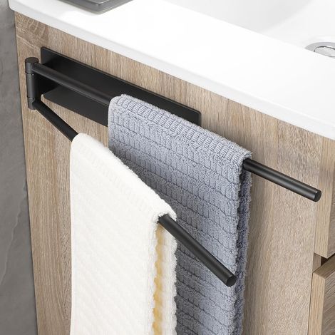 1 Porte Serviette Acier Inoxydable, Pivotant 180°, Double Tige Adhésif, Salle De Bain Cuisine (1/5)