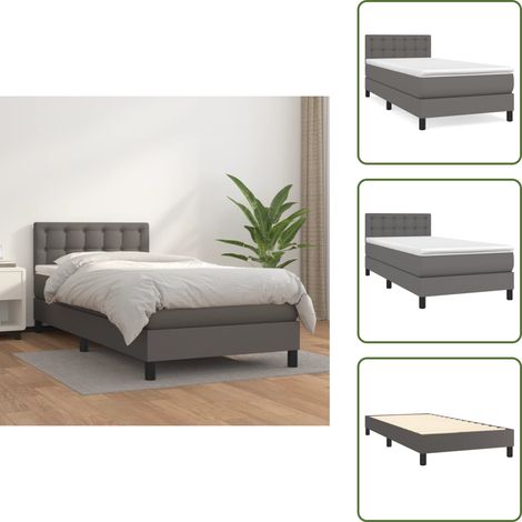 Boxspringbett mit Matratze Grau 90x200 cm Kunstleder - Boxspringbett - Betten - Doppelbett - Kunstlederbett - Graues Bett (1/5)