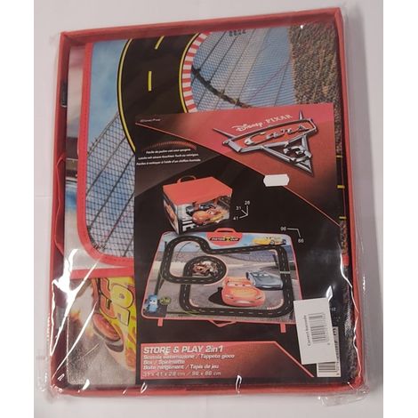 DOMOPAK - SCATOLA CON TAPPETO GIOCO LIVING PER ORGANIZZAZIONE CAMERETTA 31x41x28CM / 96x86CM - RAPPRESENTAZIONE CARTONE CARS