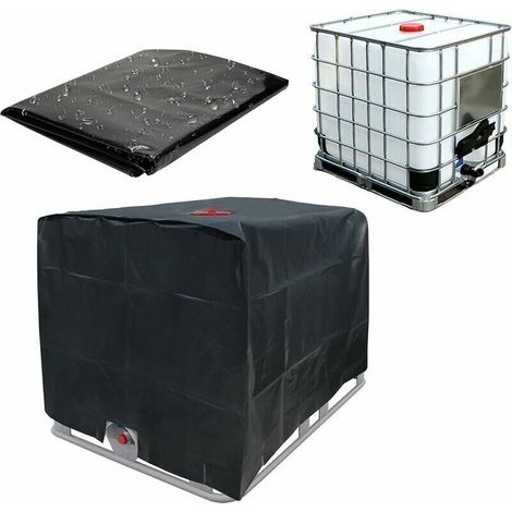 Tapa para depósito de agua, tapa para contenedores IBC de 1000 litros, funda protectora para depósitos de agua, resistente al polvo, a los rayos UV y a la lluvia, 120 x 100 x 116 cm (Negro), Starlight (1/5)
