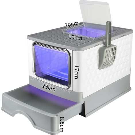 Arenero para gatos, desinfección UV, diseño de cajón de fácil limpieza, GRIS (1/2)