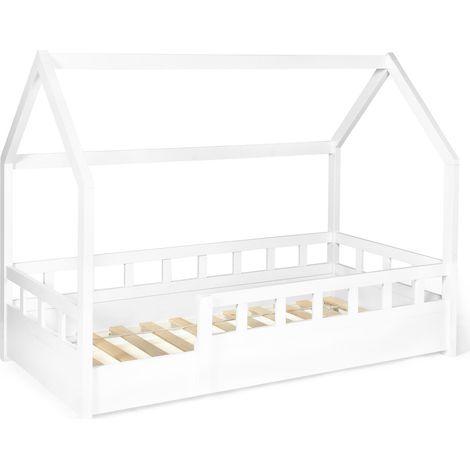 Lit cabane enfant IDMARKET NEREE - 80 x 160 CM - Blanc - Avec sommier et barrières