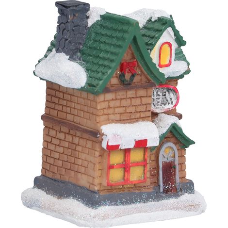 Scène de Noël en résine : village avec maisons et lumières LED à piles, idéal pour décorer un village ou une fête de Noël. (1/5)