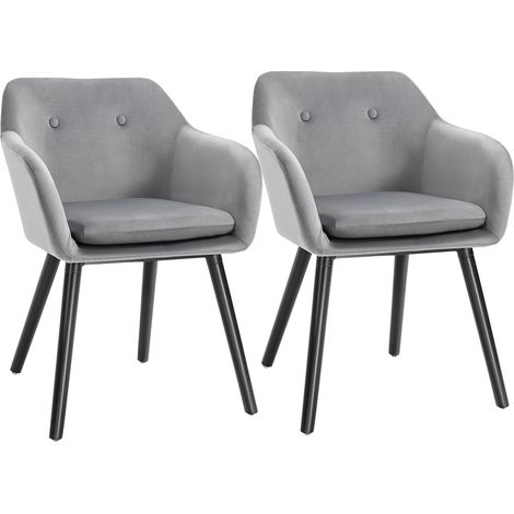 Set di 2 Sedie per Sala da Pranzo con Braccioli Imbottite e in Velluto, 54x56x74cm, Grigio