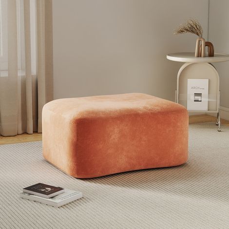 Sofá Modular en Terciopelo, Asiento Amplio y Respaldo Ergonómico, Pouf Conectable, Naranja (1/5)