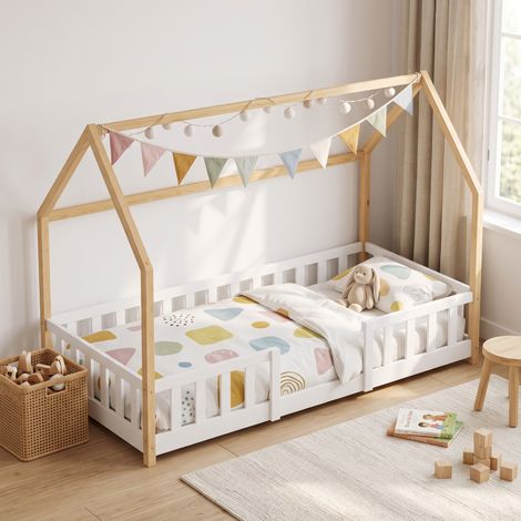 Hausbett Sisimiut mit Rausfallschutz 90x200 cm Weiß/Natur [en.casa] (1/5)