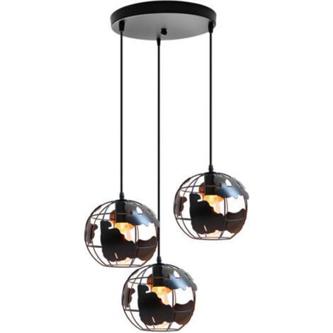 Retro Vintage Black Metal Pendant Light with 3 Lights, Creative Industrial Ceiling Light for Bedroom, Cafe and Bar (1/5)
