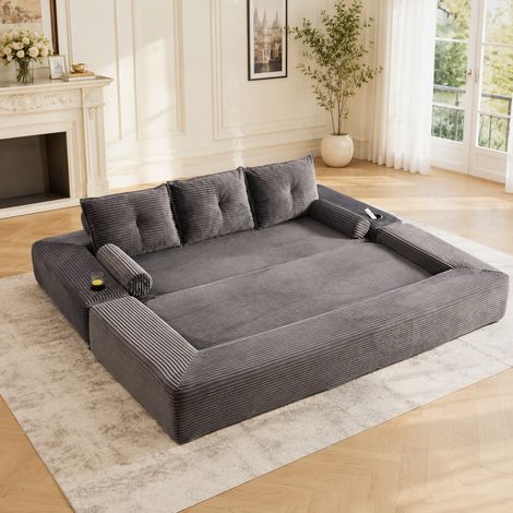 Sofá cama plegable de 3 plazas de pana, 232 x 98 cm, gris oscuro, OKMYHOME (1/5)