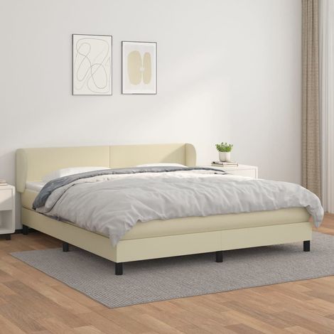 vidaXL Sommier à lattes de lit avec matelas Crème 180x200cm Similicuir