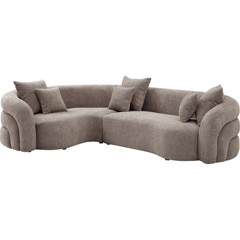 Canapé d'angle gauche en tissu bouclette taupe LAPIOTA de Maison Céphy (1/5)