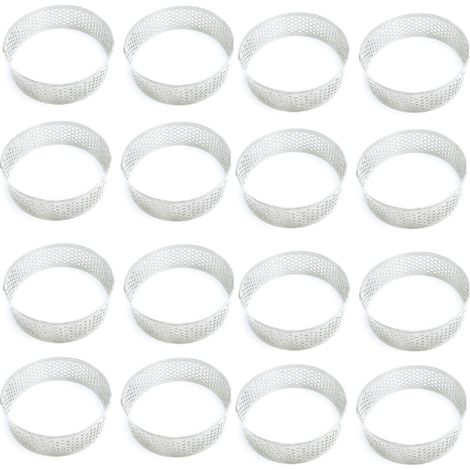 16 Pièces Cercle à Tarte Perforé 8 cm, Cercle à Pâtisserie en Acier Inoxydable 430, Cercles Mousse avec Trous, Moule Tartelette Rond, Cercles à Dessert pour Quiche, Tartes, Muffins et Gâteaux