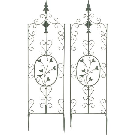 ote de 2 celosías de jardín soporte para plantas trepadoras 122x35 cm metal verde envejecido 10000382 (1/5)